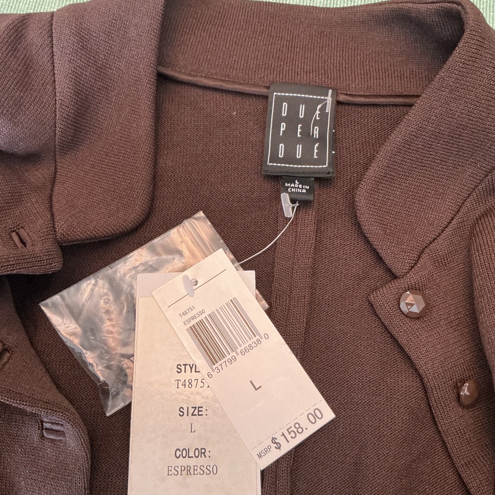 Due Per Due Espresso Button Front Cardigan Jacket L - Picture 2 of 8